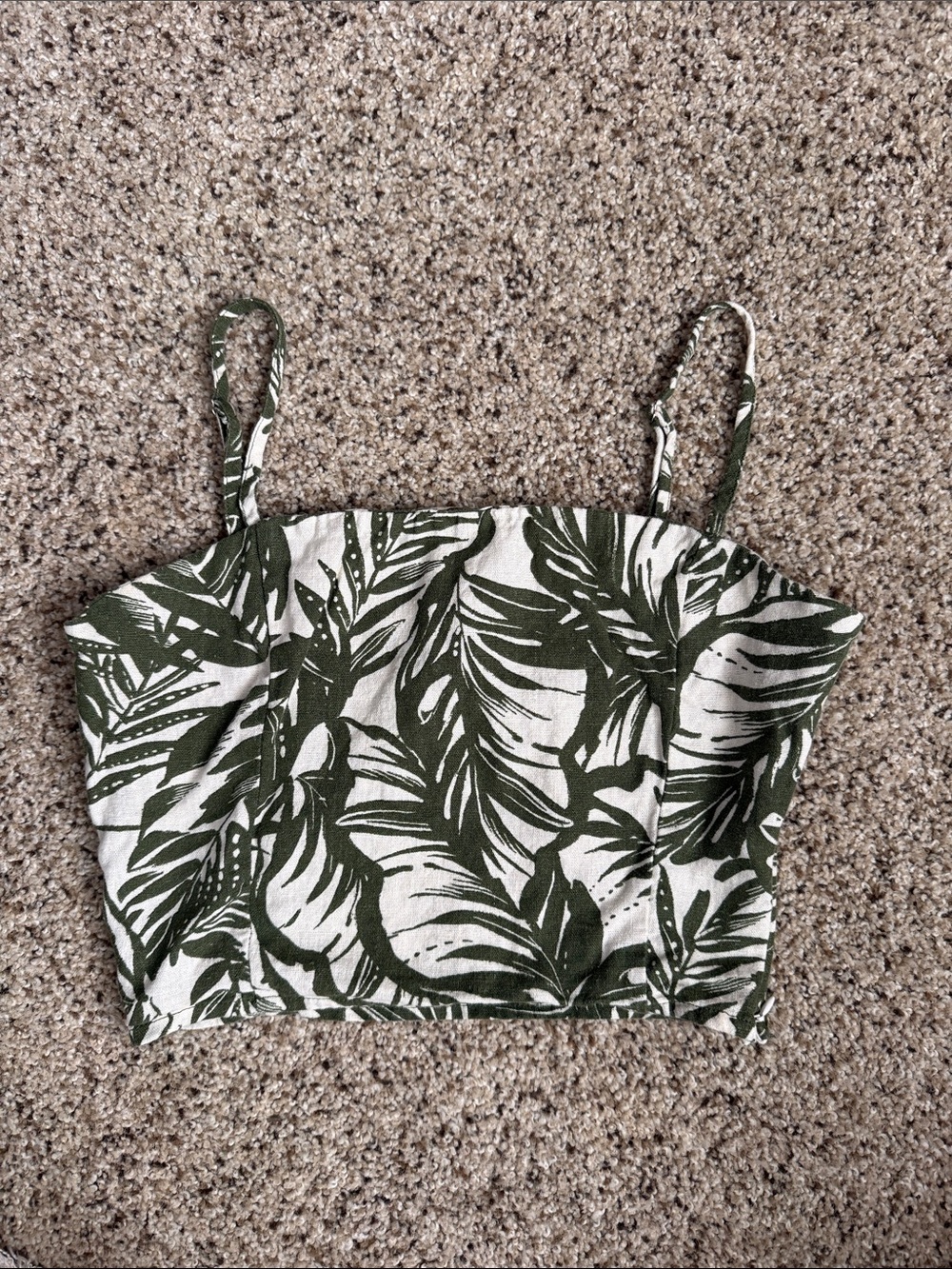 Green Leaf Print Crop Cami Top beach